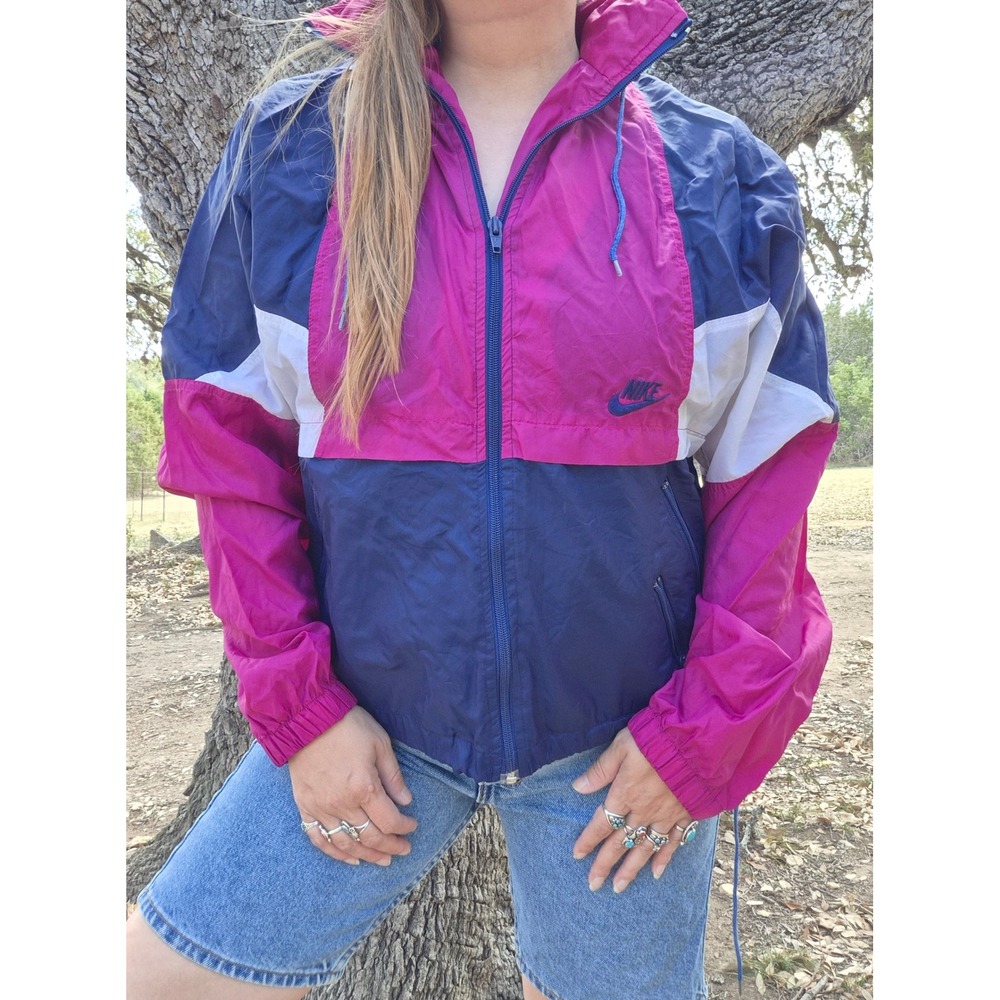 Vintage 90's Nike Colorblock Windbreaker Jacket Pink Navy Blue Womens Medium